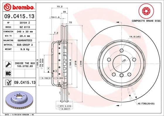 Brake Disc PRIME LINE - Composite 09.C415.13