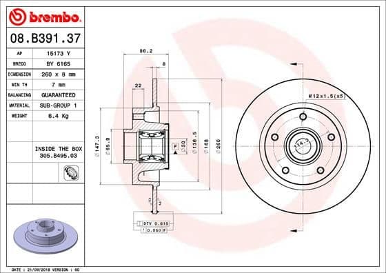 Brake Disc PRIME LINE - With Bearing Kit 08.B391.37