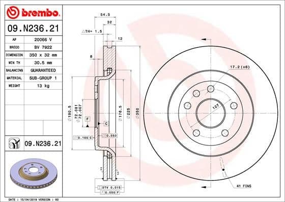 Brake disc, 1pcs FRONT, Top Quality 09.N236.21