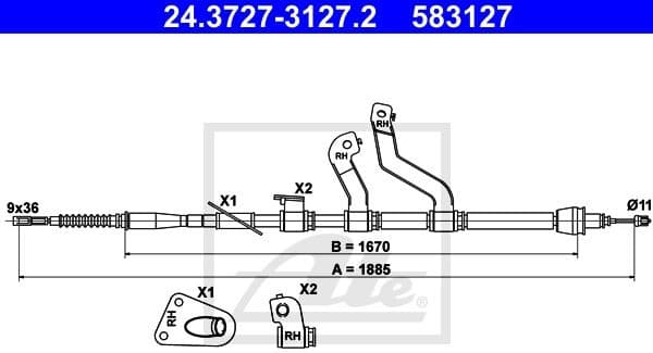 Cable Pull, parking brake 24.3727-3127.2