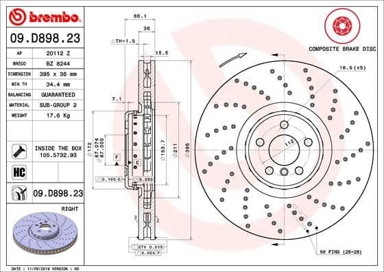 Brake Disc PRIME LINE - Composite 09.D898.23