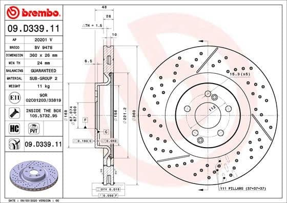 Brake Disc PRIME LINE - UV Coated 09.D339.11