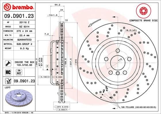 Brake Disc PRIME LINE - Composite 09.D901.23