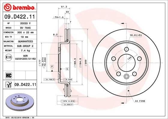 Brake discs kit rear, (2pcs), Top Quality 09.D422.11