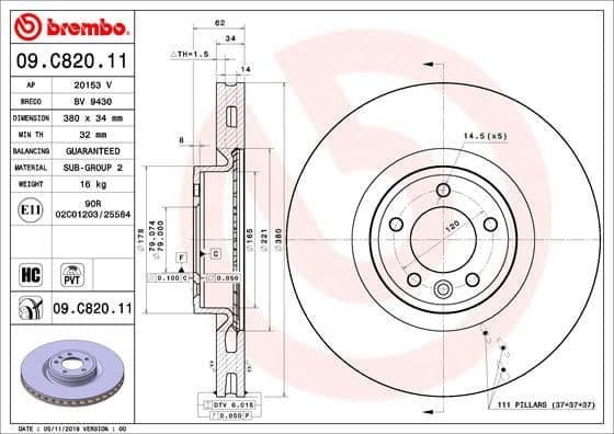 Brake Disc PRIME LINE - UV Coated 09.C820.11