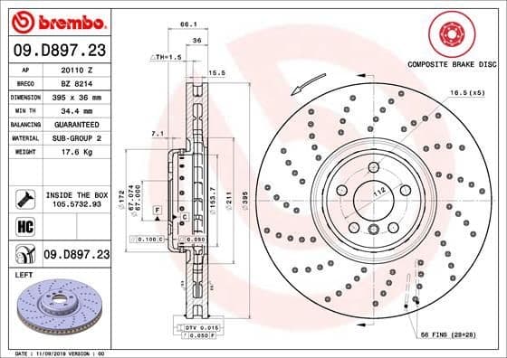 Brake Disc PRIME LINE - Composite 09.D897.23