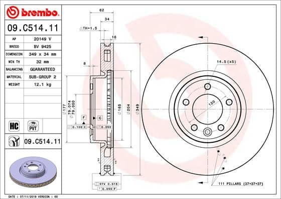 Brake Disc PRIME LINE - UV Coated 09.C514.11