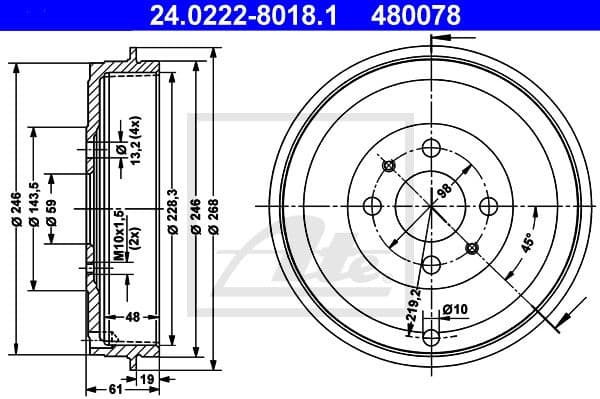 Brake Drum 24.0222-8018.1