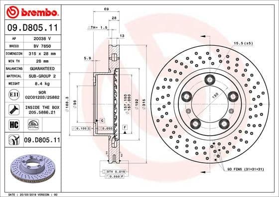 Brake Disc PRIME LINE - UV Coated 09.D805.11