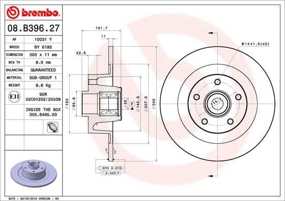 Brake Disc PRIME LINE - With Bearing Kit 08.B396.27
