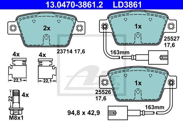 Brake Pad Set, disc brake ATE Ceramic 13.0470-3861.2