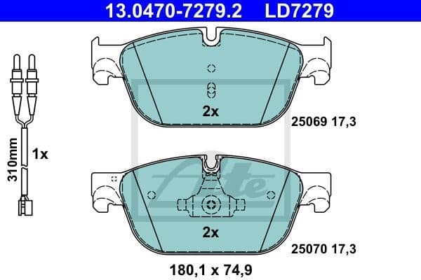 Brake Pad Set, disc brake ATE Ceramic 13.0470-7279.2