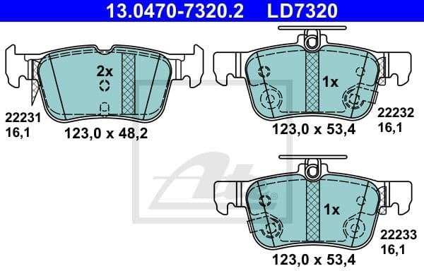 Brake Pad Set, disc brake ATE Ceramic 13.0470-7320.2