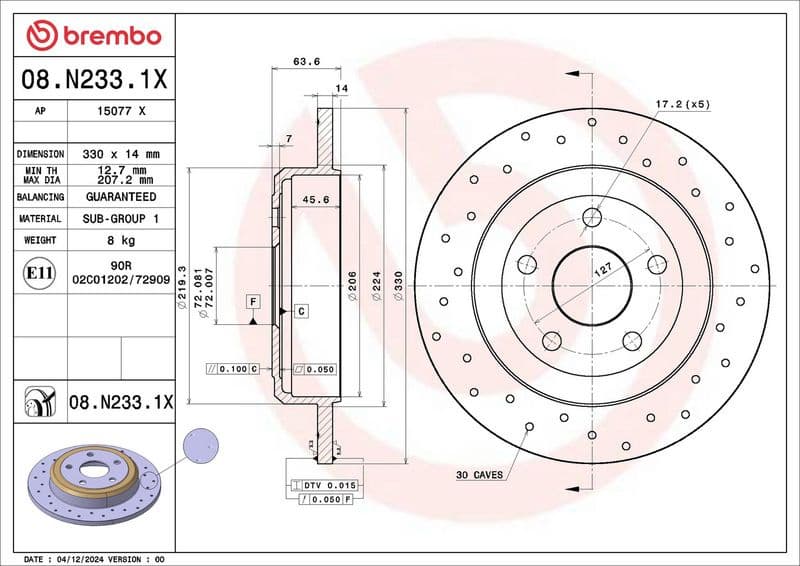 Brake Disc XTRA LINE - Xtra 08.N233.1X