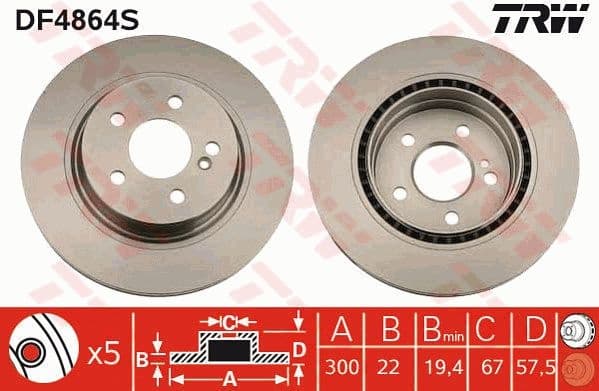 Brake Disc TRW SINGLE DF4864S
