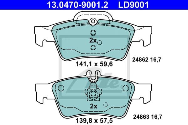 Brake Pad Set, disc brake ATE Ceramic 13.0470-9001.2